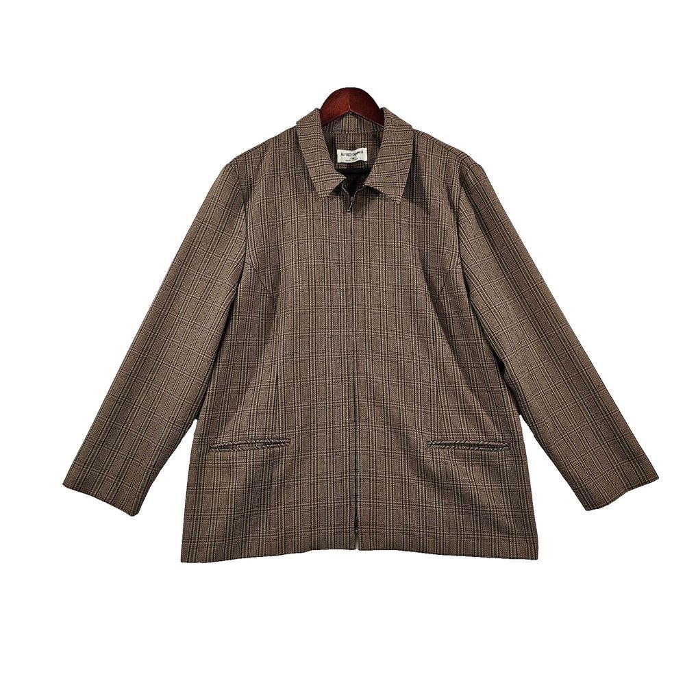 Alfred Dunner Overcoat Jacket Full Zip Long Sleeves Tweed Plaid‎ Blazer Brown 18